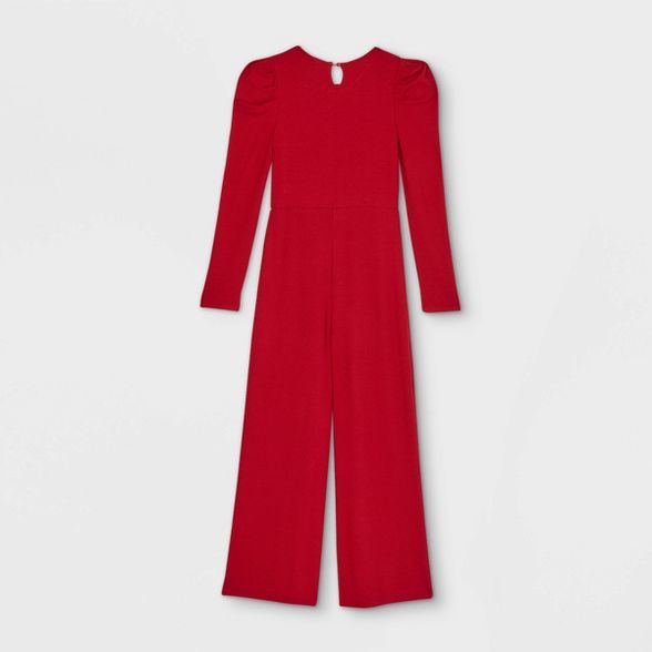 Girls' Knit Puff Sleeve Jumpsuit - art class™ Red | Target
