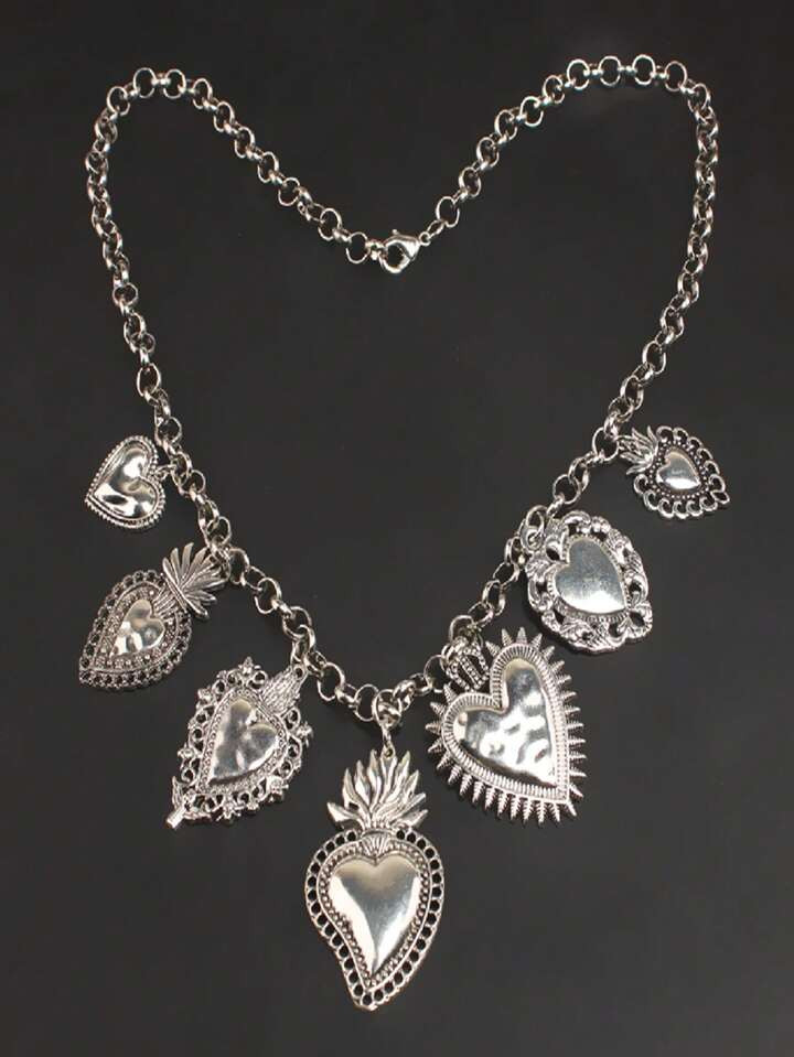 1pc Silver-plated Various Style Heart Charm Alloy Pendant Necklace, Diy Jewelry Making Crafts, Gi... | SHEIN