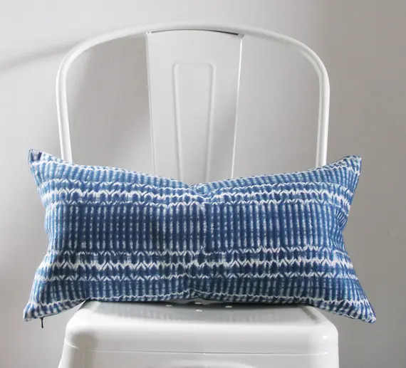 Blue and White Pillow Cover - Decorative pillow Cover -  11x21 - Shibori Style - Woven - Lumbar w... | Etsy (US)