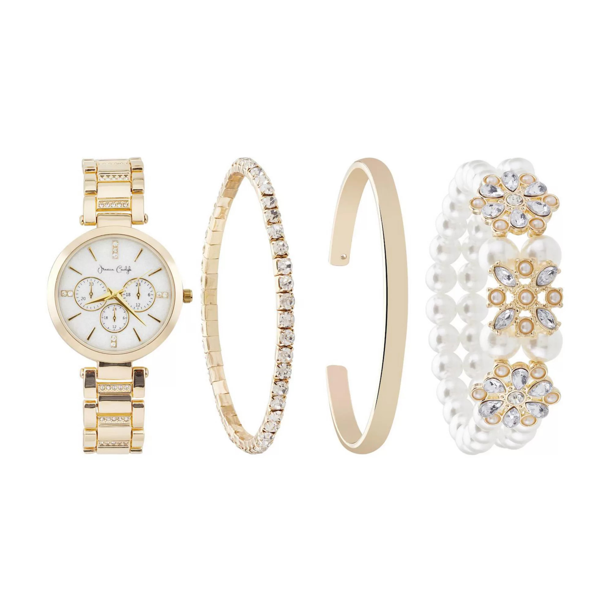 Jessica Carlyle Gold-Tone Watch & Bracelet Set with Crystal Accents & Simulated Pearl Details | Kohl's
