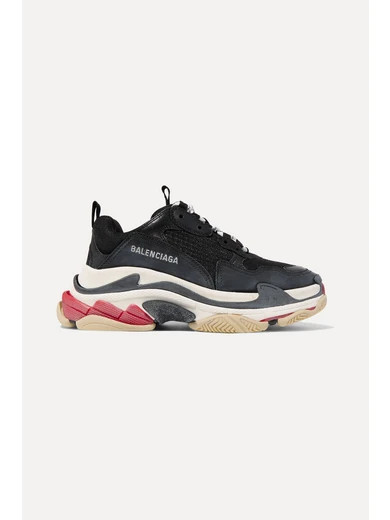 Balenciaga - Triple S Logo-embroidered Leather, Nubuck And Mesh Sneakers - Black | NET-A-PORTER (US)