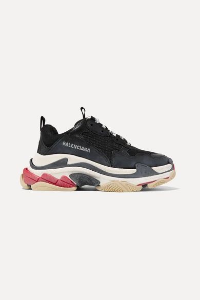 Balenciaga - Triple S Logo-embroidered Leather, Nubuck And Mesh Sneakers - Black | NET-A-PORTER (US)