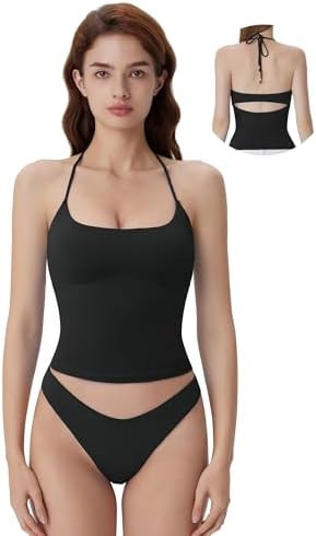 SUUKSESS Halter Tops for Women Tank Tops with Built in Bras Double Lined Open Back Y2K Going Out ... | Amazon (US)