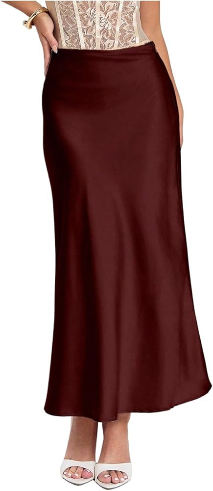 Verdusa Women's High Waisted Satin Skirt Elegant Long Skirts | Amazon (US)