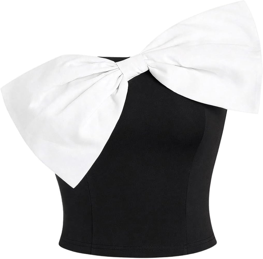 GORGLITTER Women's Colorblock Bow Decor Crop Tube Top Sleeveless Strapless Slim Bandeau | Amazon (US)