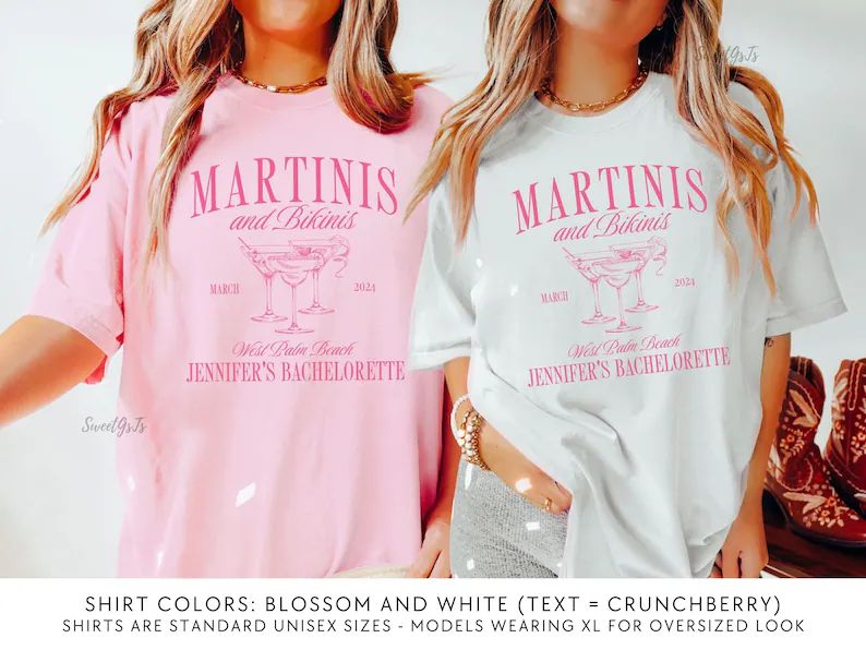 Beach Bachelorette Party Shirts, Martinis and Bikinis, Custom Bachelorette Shirts, Personalized L... | Etsy (US)