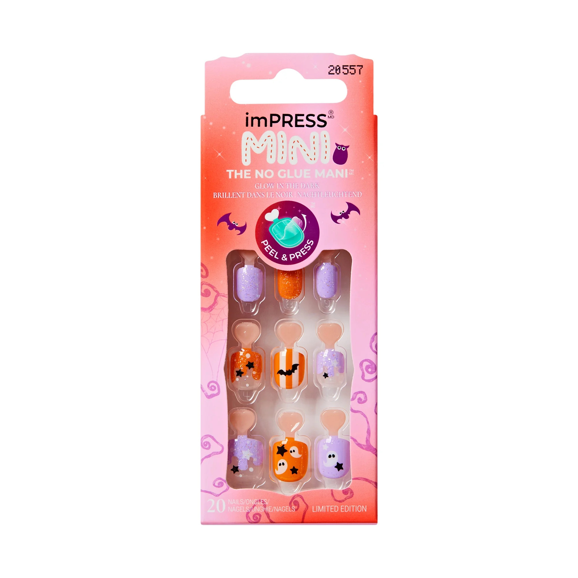 KISS imPRESS Mini  Press on Nails, Oh my Gourd, Purple, Kids Squoval, 20 Count - Walmart.com | Walmart (US)