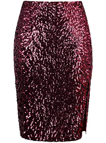 Vijiv Women's Sequin Skirt Midi High Waist Elegant Stretchy Sparkle Side Slit Pencil Skirt Party ... | Amazon (US)
