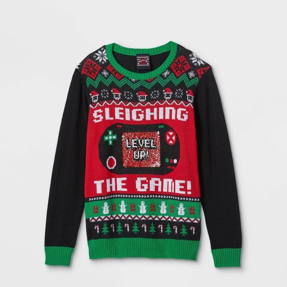 Kids' Santa Sleighing the Game Pullover Sweater - Black | Target