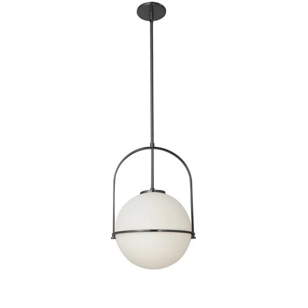 Adlyna 1 Light Incandescent Pendant, Matte Black With White Opal Glass | Wayfair North America