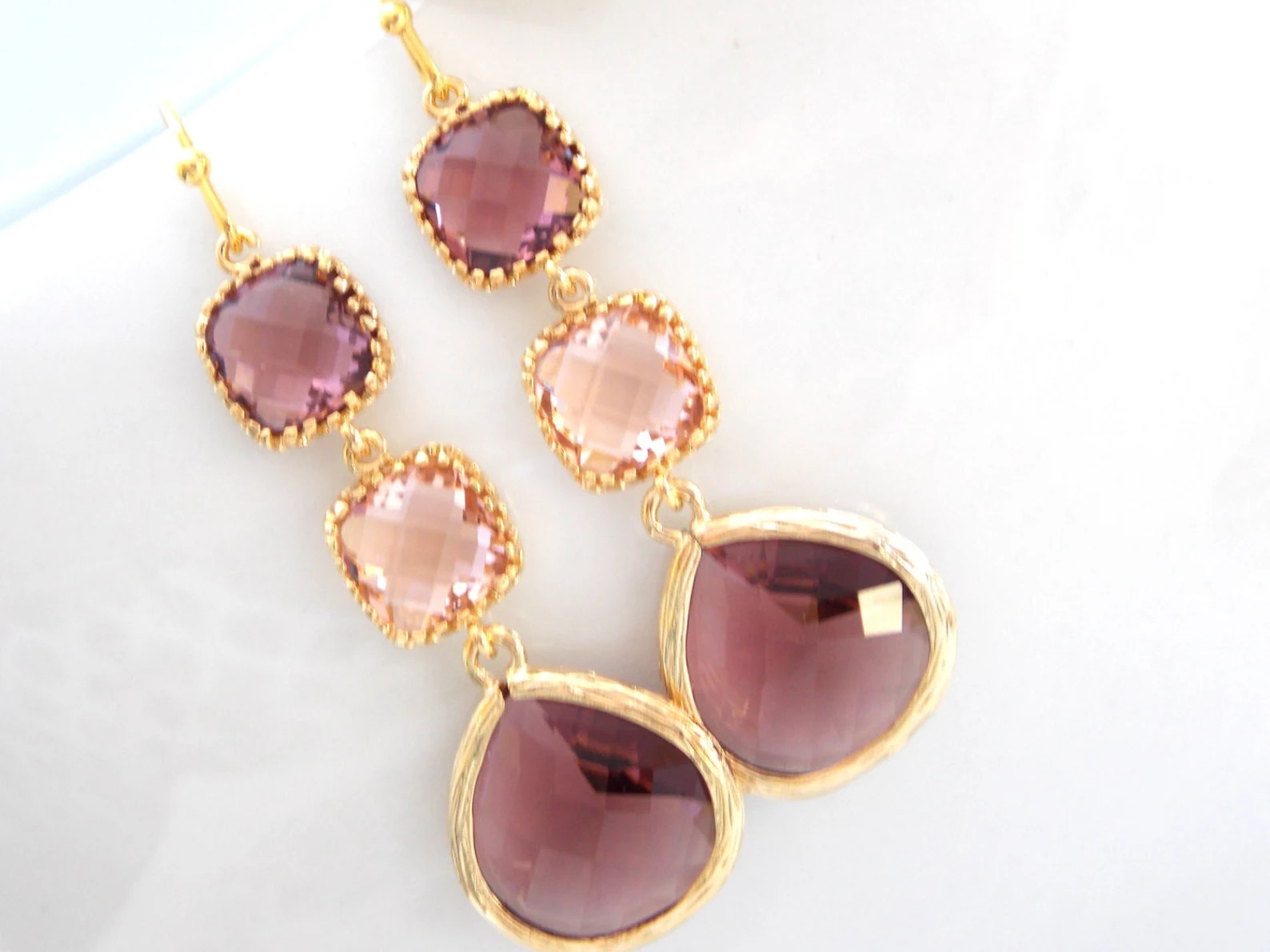 Wedding Jewelry, Gold, Plum and Peach Earrings, Burgundy and Blush, Bridesmaid Jewelry, Eggplant ... | Etsy (Global)