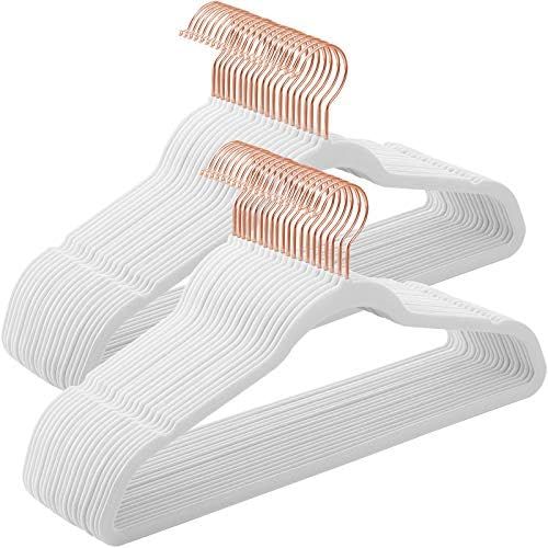 SONGMICS Velvet Hangers 50 Pack, Non Slip Hangers with Rose Gold Color Swivel Hook, Slim Hangers ... | Amazon (US)