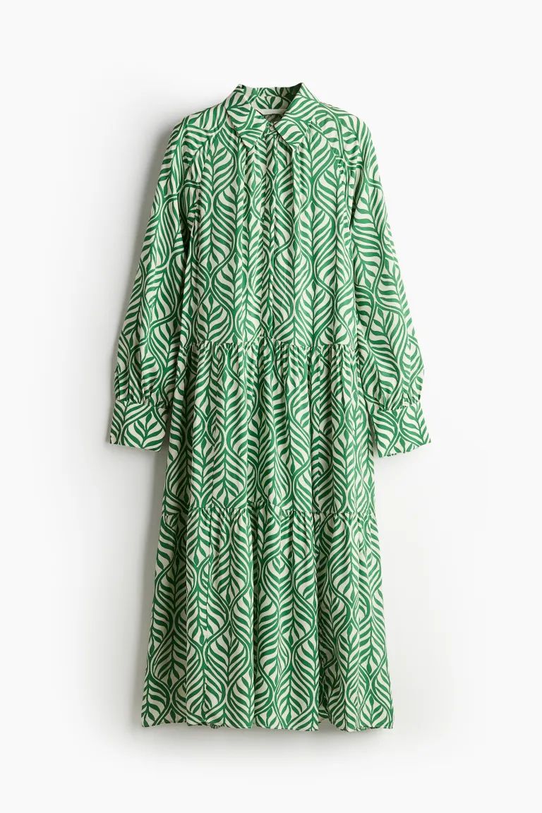 Viscose shirt dress - Green/Leaf-patterned - Ladies | H&M GB | H&M (UK, MY, IN, SG, PH, TW, HK)