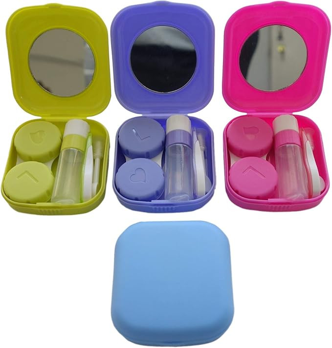 4 Pack Colorful Contact Lens Case Kit with Mirror Durable, Compact, Portable Soak Storage Kit | Amazon (US)