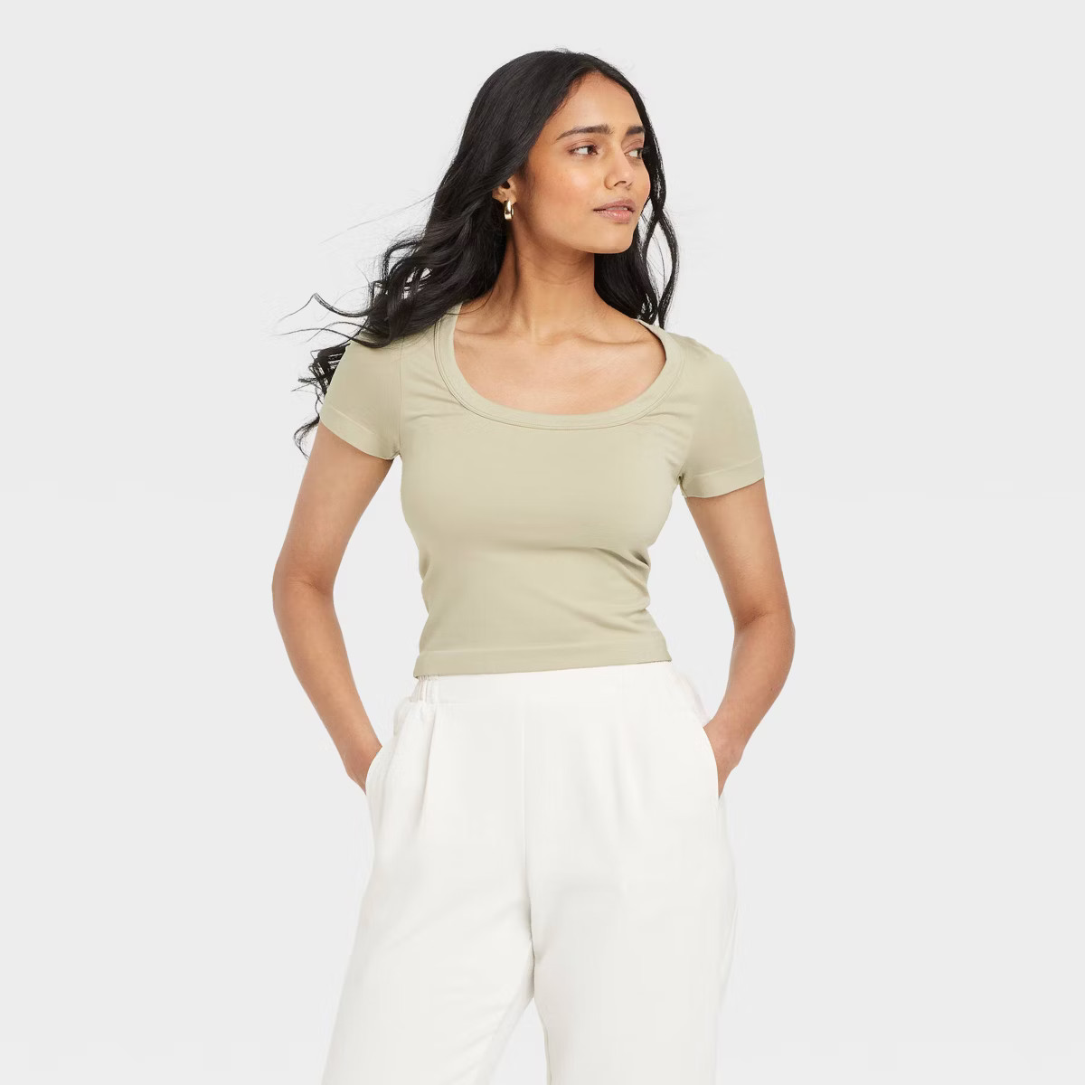 Women's Slim Fit Seamless Short Sleeve Square Neck Baby T-Shirt - A New Day™ | Target