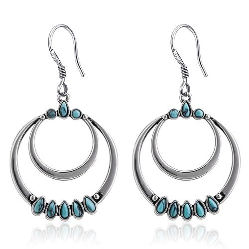 Silver Turquoise Drop Dangle Earrings for Women 8 Turquoise December Birthstone Earrings for Gift... | Amazon (US)