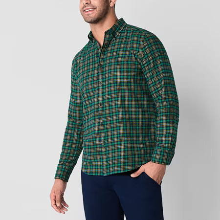 St. John's Bay Mens Classic Fit Long Sleeve Flannel Shirt, Small, Green | JCPenney