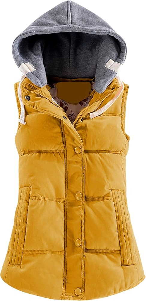 Yeokou Women's Slim Sleeveless Quilted Removable Hooded Winter Puffer Vest Coat | Amazon (US)