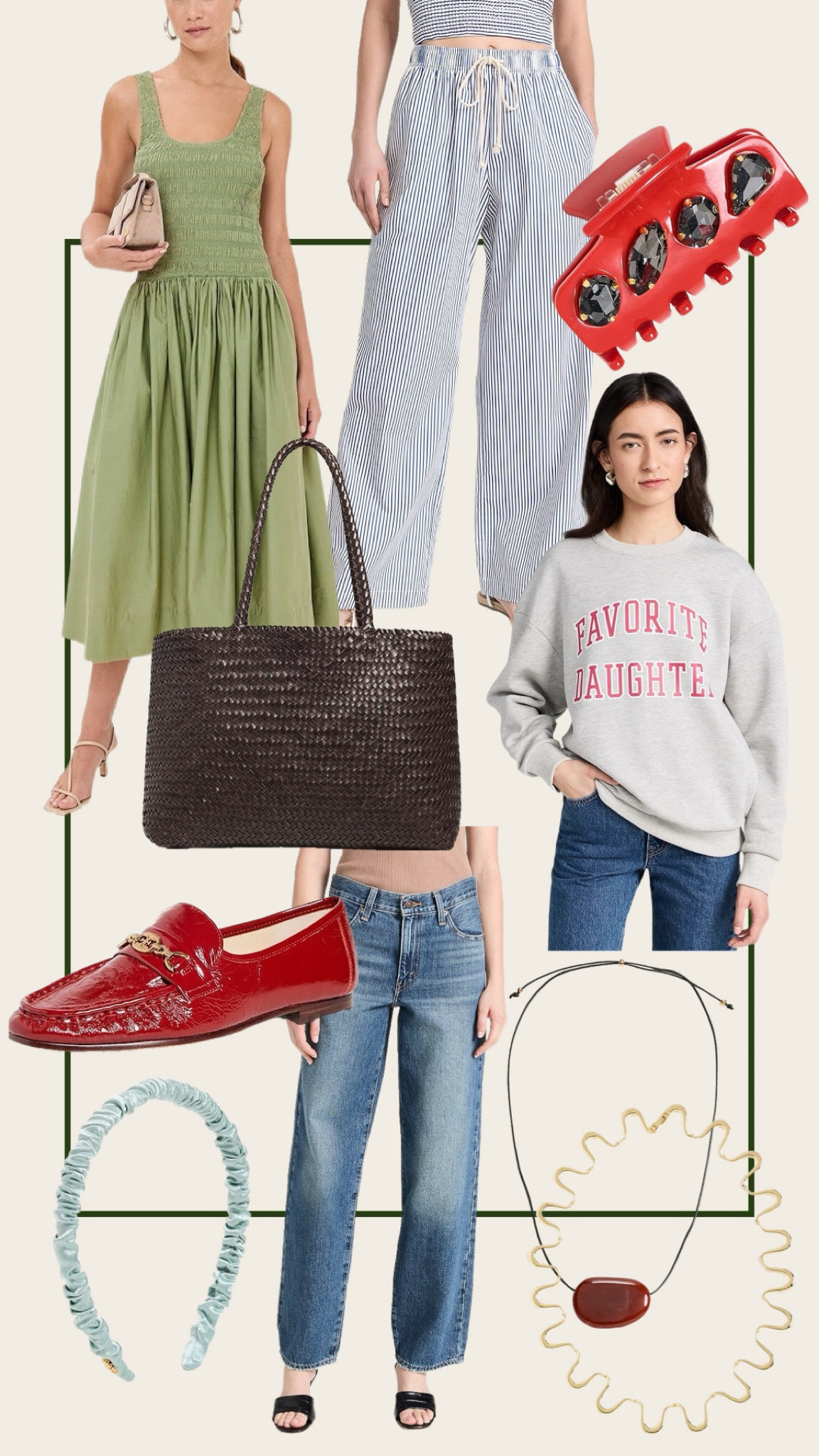 Best of the Shopbop sale… I’ve been wanting a Favorite Daughter sweatshirt for months, these striped poplin pants are high on my list in red or navy, this chocolate woven tote is so pretty & adds depth & texture to any look, I’m obsessing over all things red lately, & this green dress is perfect for now & later with layers & boots. 

#LTKSaleAlert #LTKSeasonal #LTKFindsUnder100