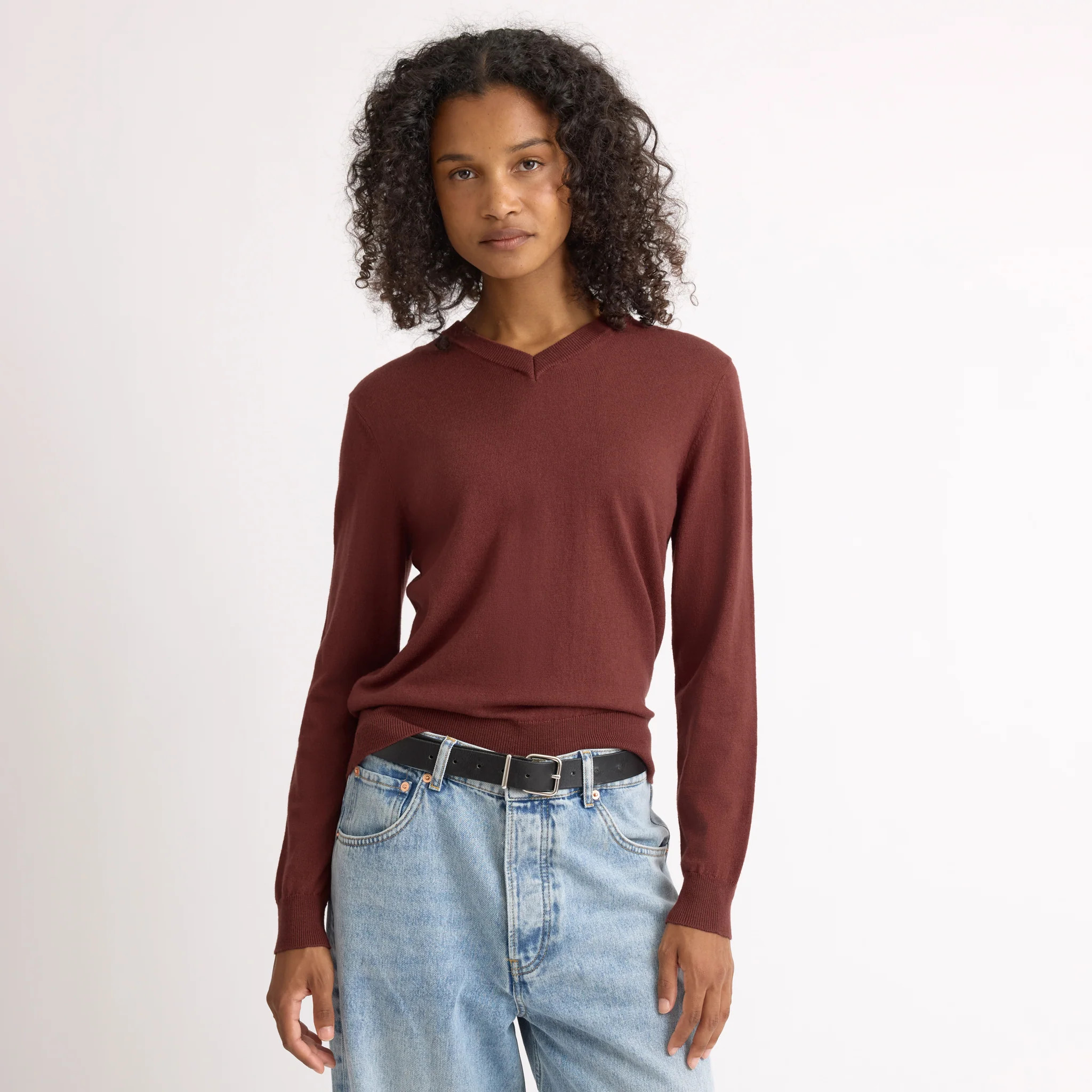 Chestnut Fine Knit V Neck Jumper | Albaray