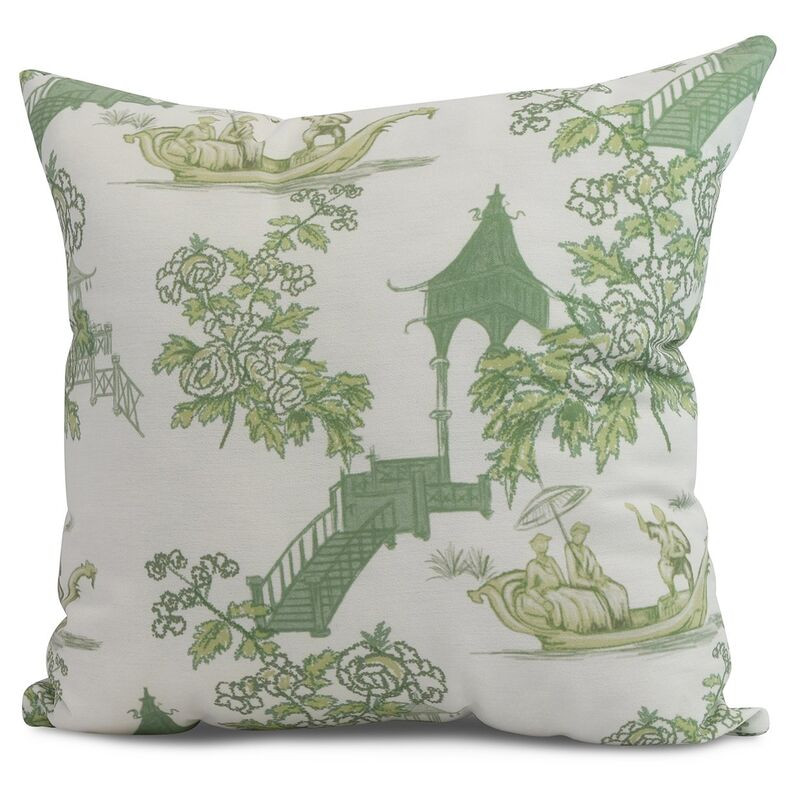 Floral Chinoiserie Pillow, Green | One Kings Lane
