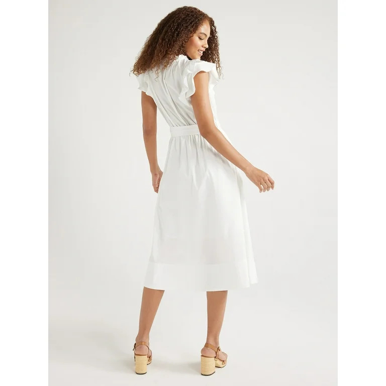 Free Assembly Women's Cotton Ruffle Neck Maxi Shirtdress, Sizes XS-XXL | Walmart (US)