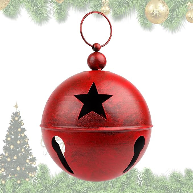 YIYA Big Christmas Jingle Bells Decorations Red Giant Iron Christmas Ball 9.4x12.2 Inch Jingle Be... | Amazon (US)