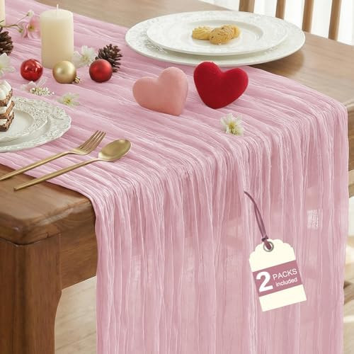 IVAPUPU 2 Pcs Cheesecloth Table Runner - 10ft Pink Boho Gauze Cheese Cloth Table Runners for Baby... | Amazon (US)