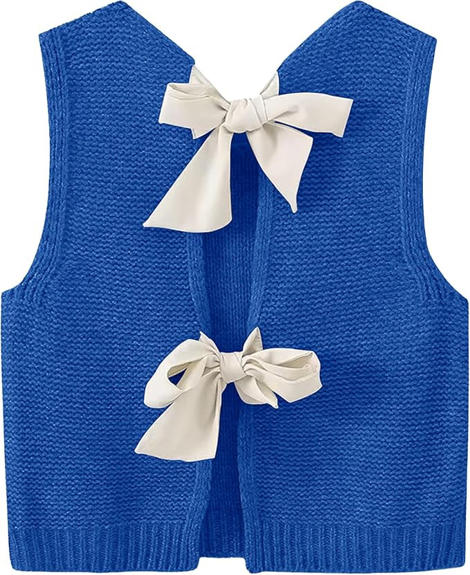 Sweater Vest for Women Summer Tops Bow Tie Back Knitted Tank Tops Casual Crop Cardigan Vest | Amazon (US)