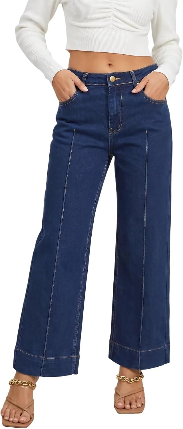 VICHYIE Women Retro Wide Leg Ankle Jeans Casual Pants | Amazon (US)
