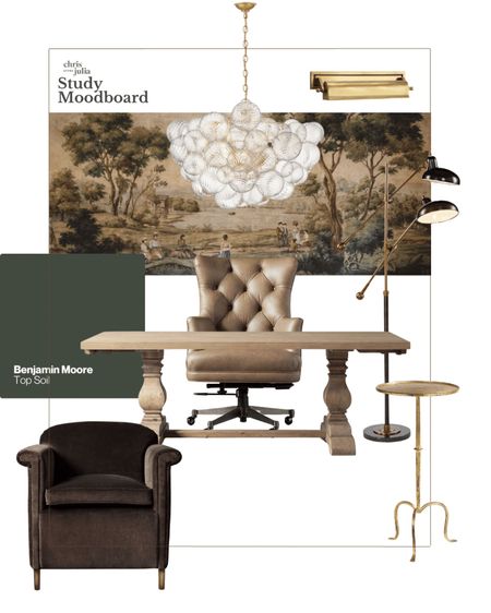 Making a mood board is one of the most fun steps of a renovation project imo! 

Study, wallpaper mural, brass picture light, globe chandelier, desk, desk chair, floor lamp, velvet armchair, pedestal tablee

#LTKstyletip #LTKhome #LTKfamily