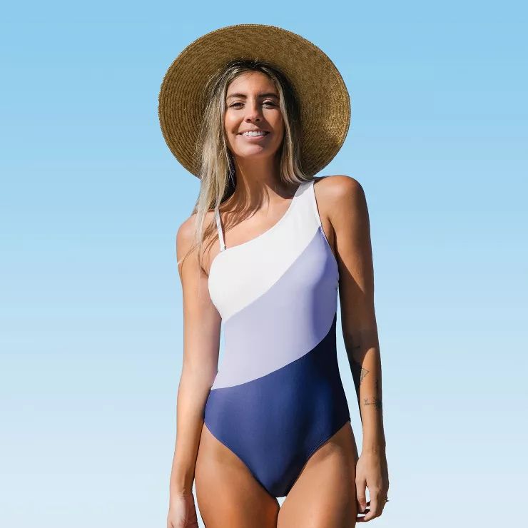 Women's Color Contrast One Piece Swimsuit One Shoulder Bathing Suit-Cupshe | Target