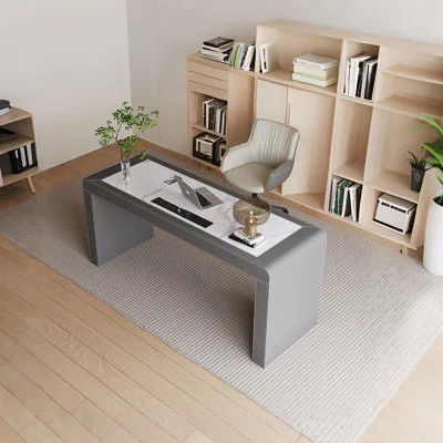 Gray Sintered Stone Solid Wood Multi-layer Board Writing Desk,3-drawer | Wayfair North America