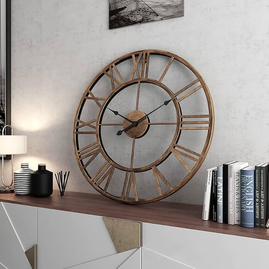 20” Mute Retro Wall Clock, Roman Numerals Art Creative Clock Vintage Silent Metal Clock Industr... | Amazon (US)