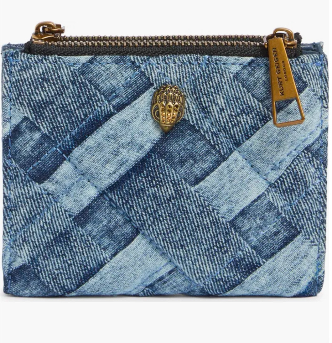 Kurt Geiger denim wallet is so cutesy! I was trying to decide if I want to get the new denim lighter wash from the coach outlet but my heart strings are pulling at this cutie more . #kurtgeiger #denim 