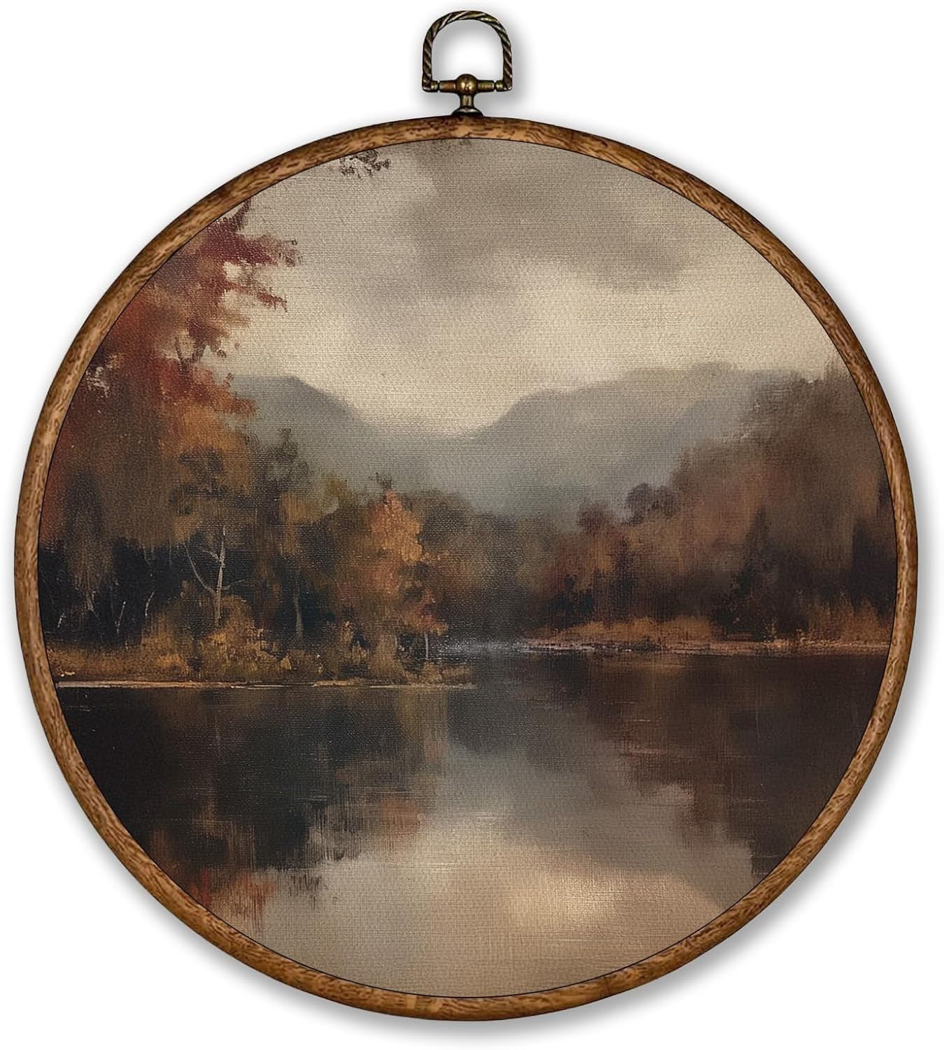 Voxitura Vintage Fall Landscape Wall Art Round Framed, Farmhouse Lake Wall Decor Canvas Hanging Living Room, Rustic Autumn Paintings Prints Artwork Decorations for Bedroom Thanksgiving 10x10in | Amazon (US)