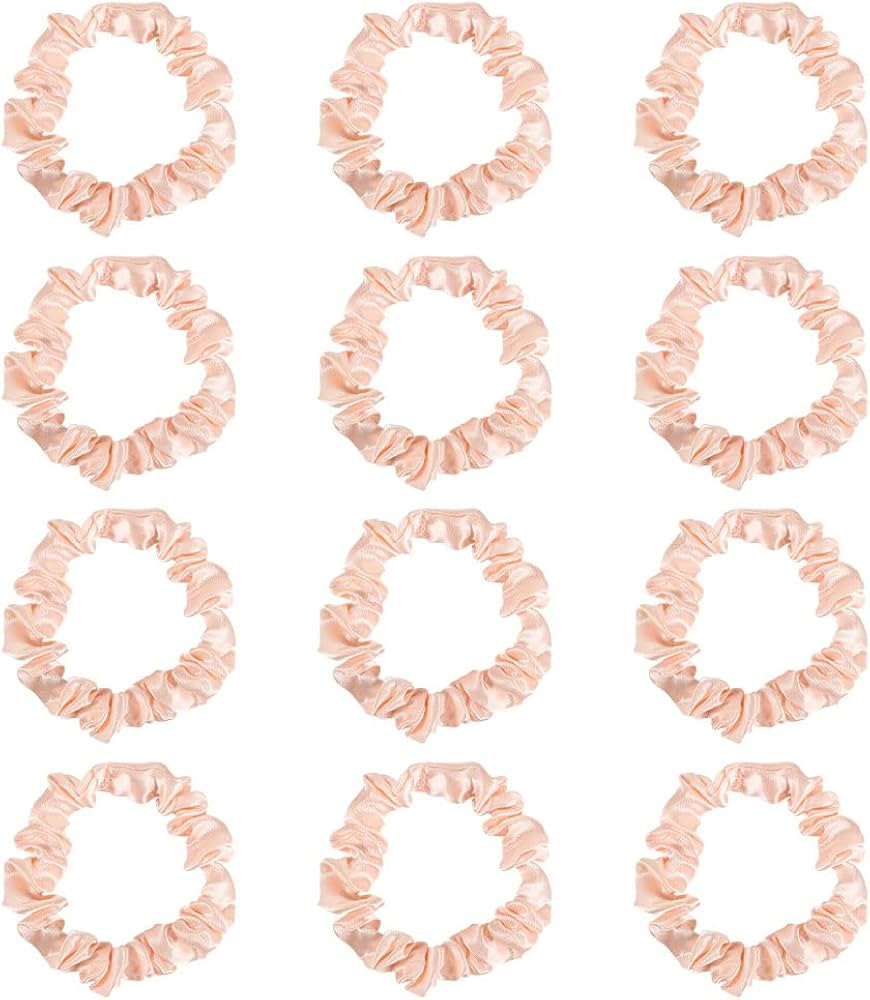 12Pcs Satin Hair Ties, Blush Silk Hair Scrunchies Skinny Hair Ties Ponytail Holder Hair Accessori... | Amazon (US)