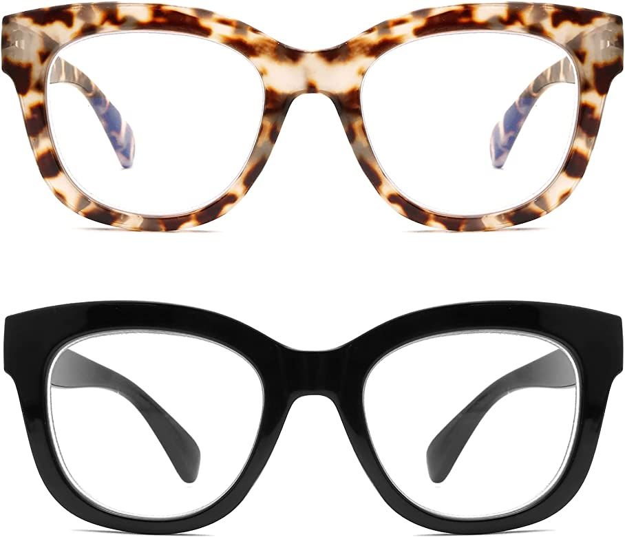 Areyeth 2 Pairs Oversized Retro Reading Glasses for Women, Oprah Style Large Blue Light Blocking ... | Amazon (US)