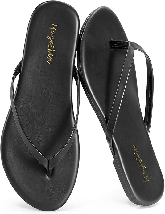 mazeskin Women's Memory Foam Comfortable Flat Thong Sandals Dressy Summer Beach Leather Slide Fli... | Amazon (US)