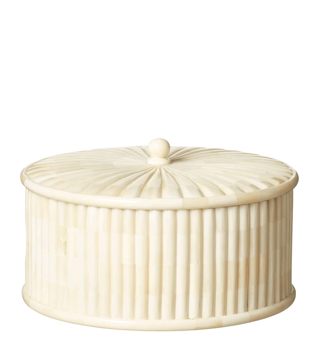 Decimus Round Bone Box With Lid - Ivory White | OKA US