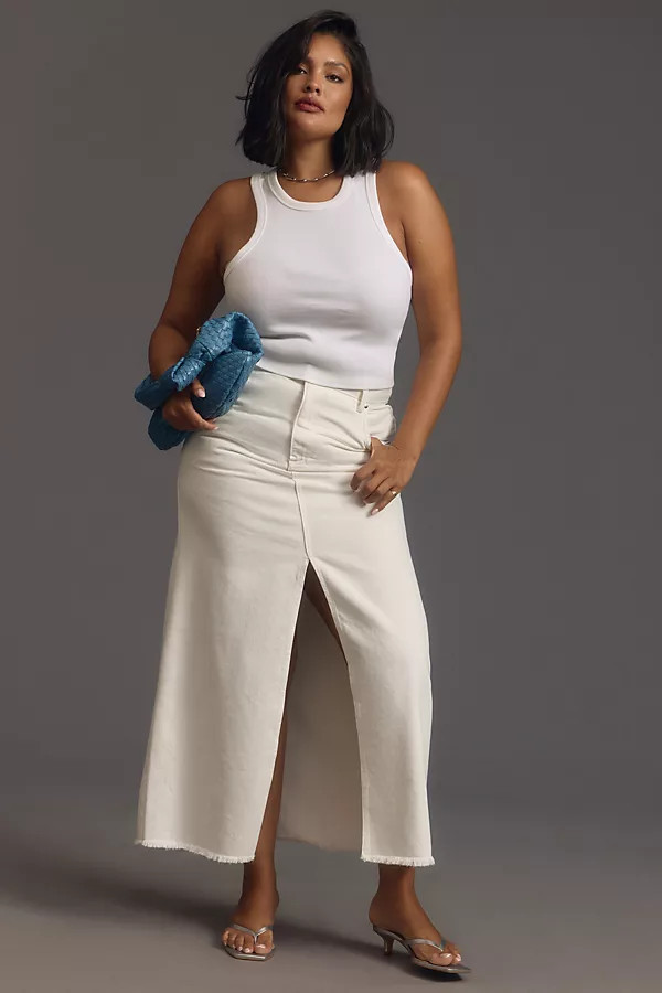 The Madi Front-Slit Denim Skirt by Pilcro | Anthropologie (US)