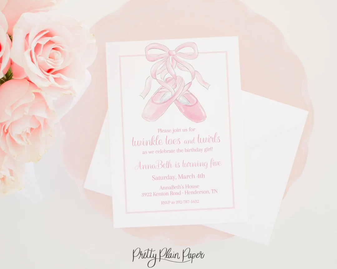 Watercolor Pink Bow Ballerina Shoes Invitation | 5x7 Printable | Ballet Birthday | Tutu Birthday ... | Etsy (US)