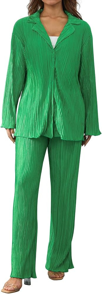 Abendedian Women 2 Piece Dressy Outfits Casual Long Sleeve Loose Fit Button Down Shirts Blouses T... | Amazon (US)