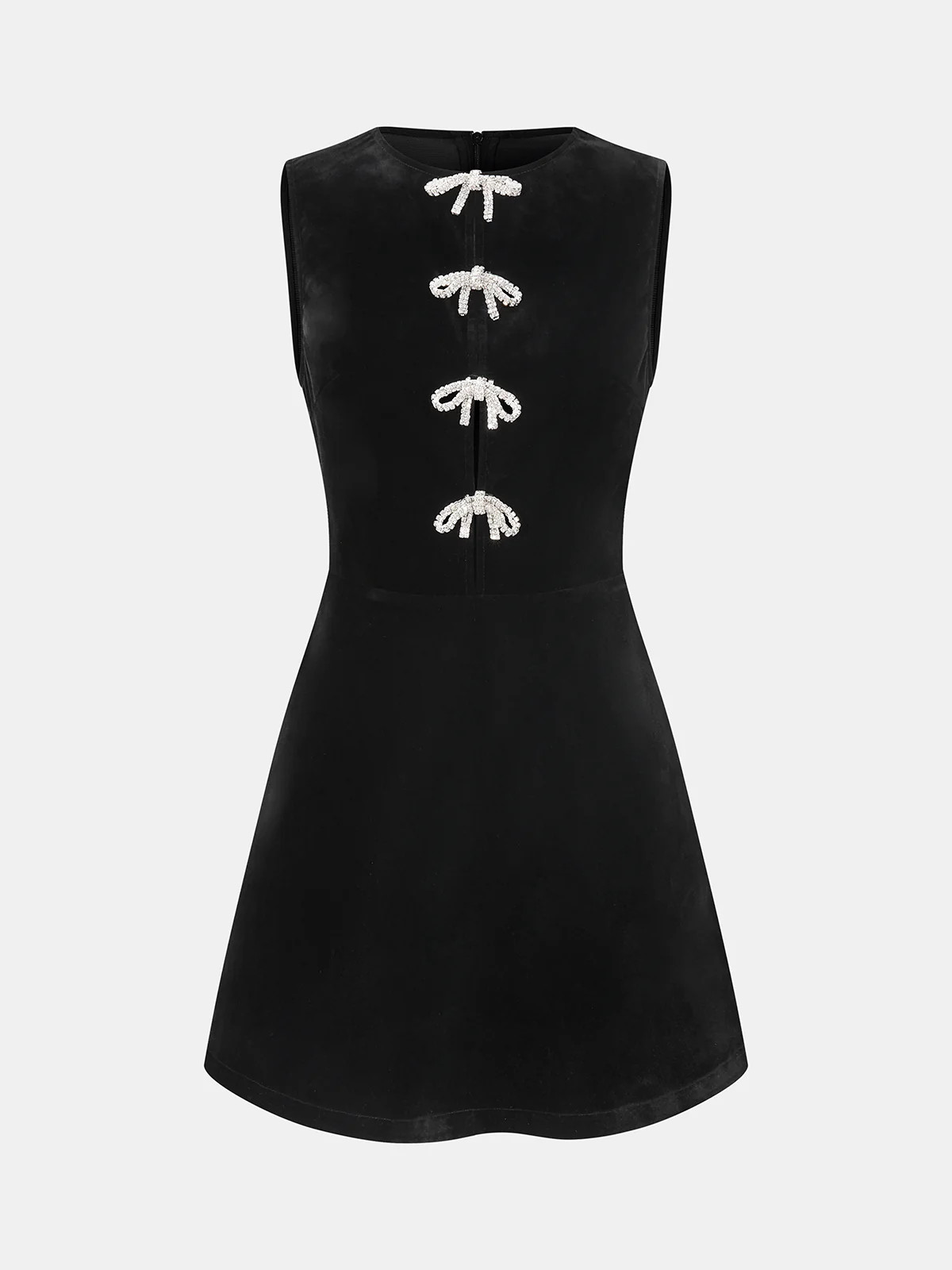 Bow Embellished Velvet Sleeveless Mini Dress | Commense