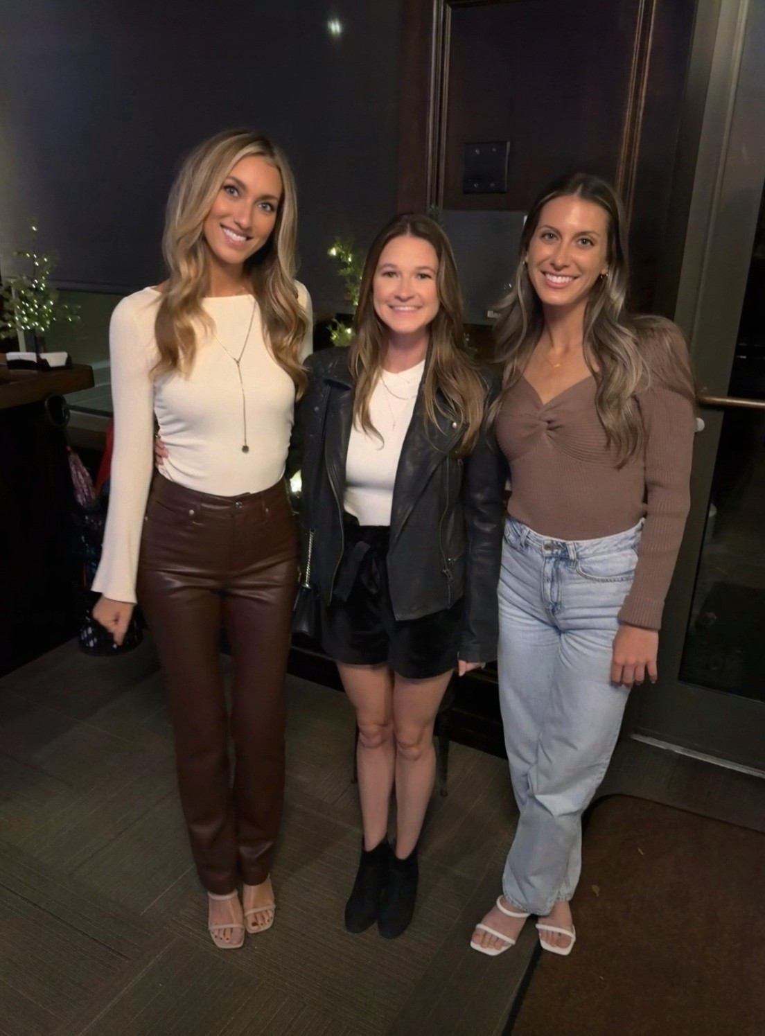 High rise leather pants 
Amazon find top long sleeve belle sleeve boat neck shirt 
Winter outfit holiday style warm weather Christmas outfit 

#LTKTall #LTKHoliday #LTKFindsUnder100