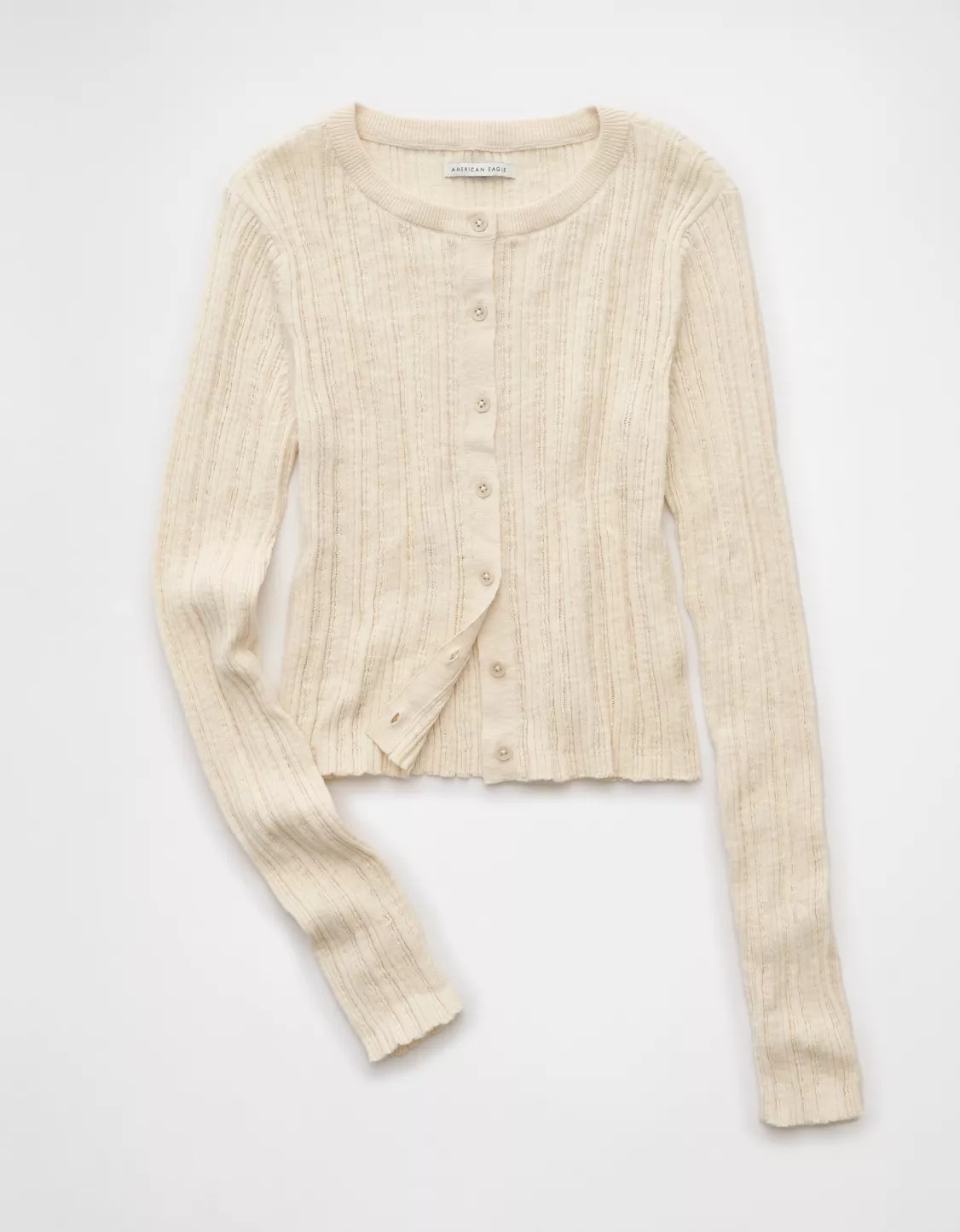 AE Ribbed Crew Neck Cardigan | American Eagle Outfitters (US & CA)
