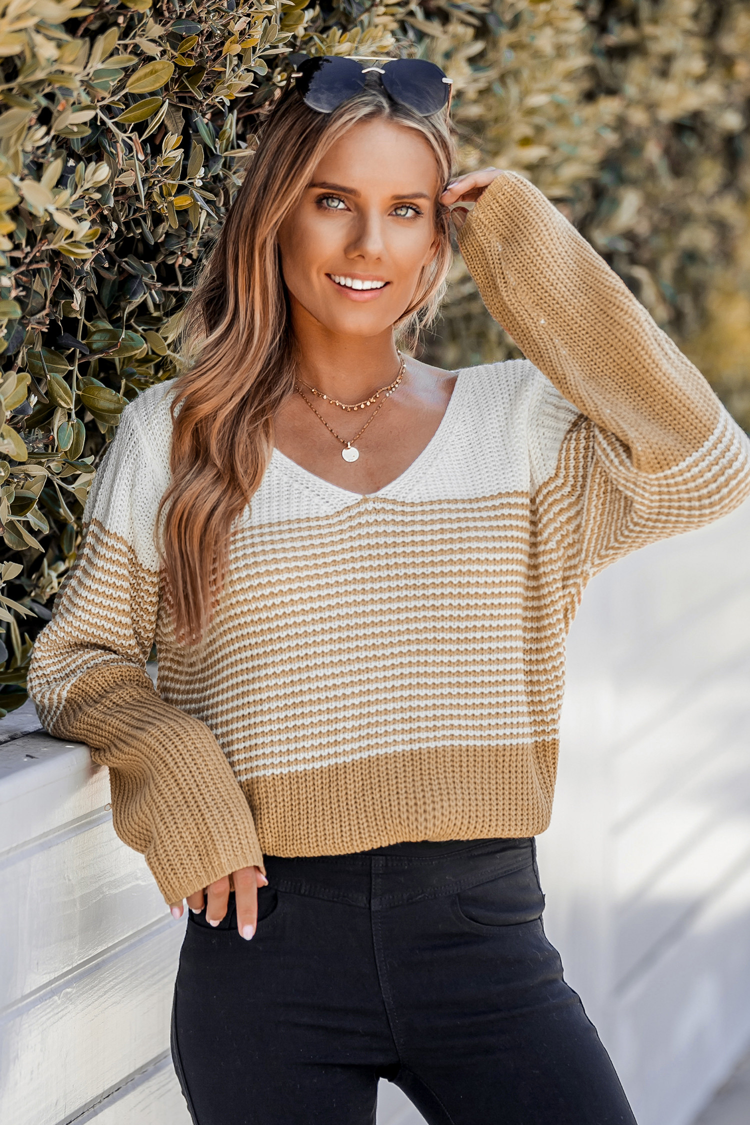 Striped Colorblock Drop Sleeve SweaterNew | Cupshe US