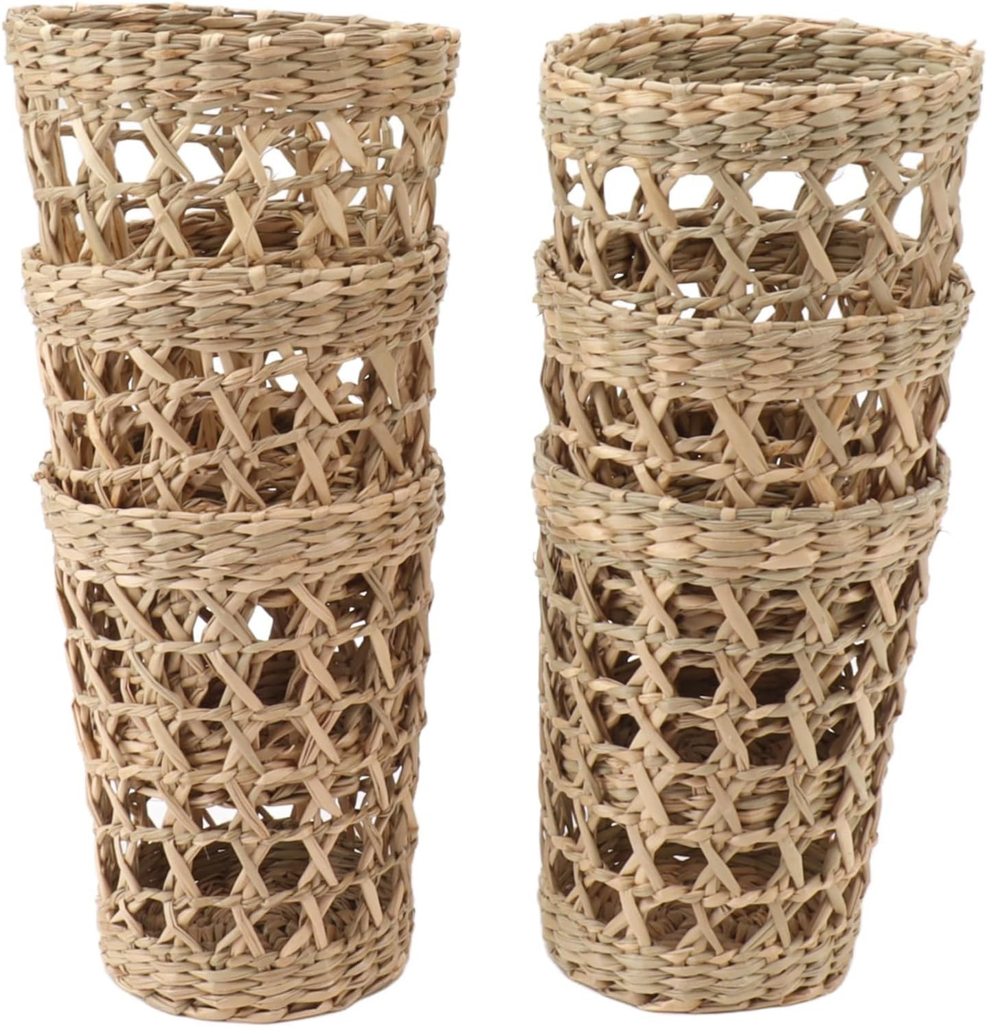 6PCS Handwoven Vase Sleeve, Handmade Wicker Pen Cup Makeup Brushes Holder Straw Woven Cup Sleeves Set Protective Covers Wicker Woven Cup Holders for Glass Bottles Plastic Cups Mug 12cm | Amazon (US)