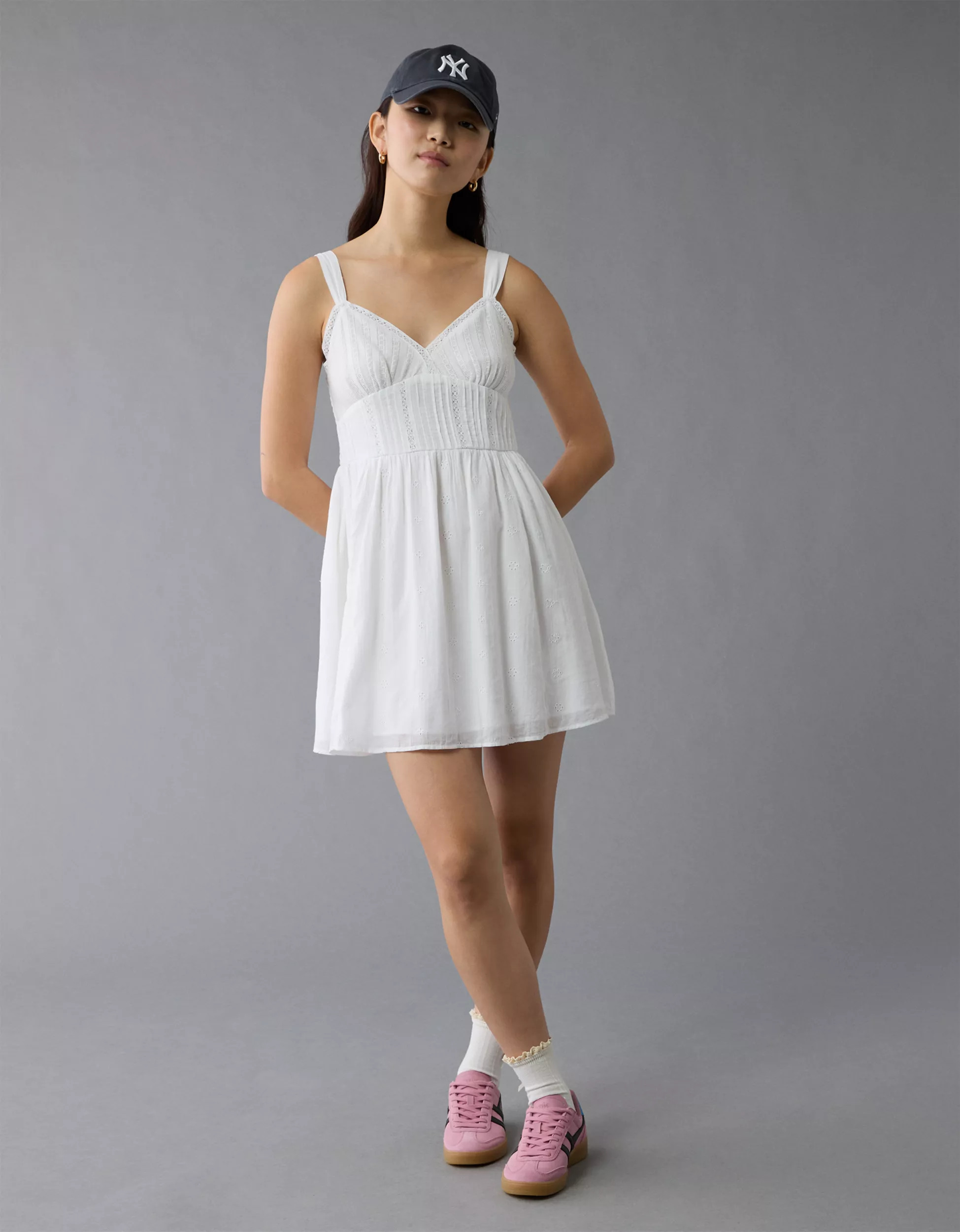 AE V-Neck Eyelet Mini Dress | American Eagle Outfitters (US & CA)