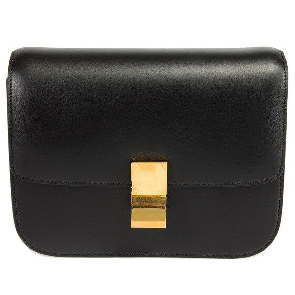 Celine Box Classic Medium Black Calfskin w/ Gold Hardware Shoulder Handbag | Bed Bath & Beyond